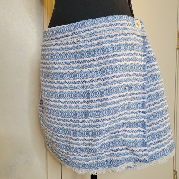 HOUSE OF HARLOW 1960 Tweed Boucle Skirt SKORT Light Blue White Fringe Hem✨️M/8 - Picture 16 of 16